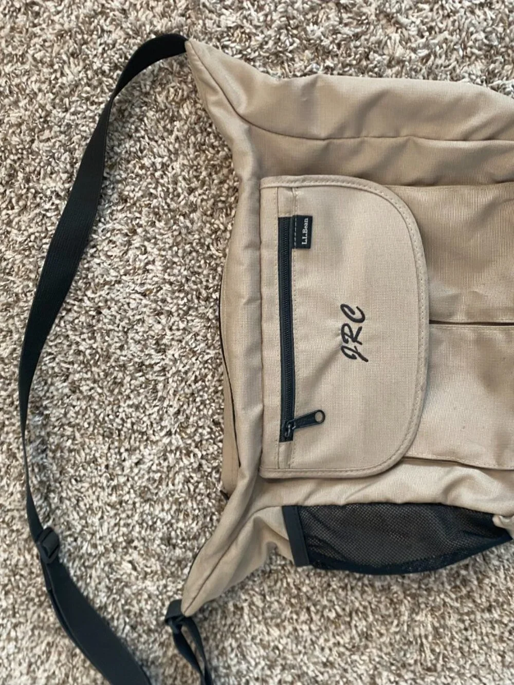 LL Bean Canvas Crossbody Messenger Bag Khaki Tan Adjustable Strap
